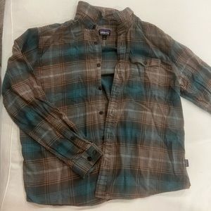 Brown and blue Patagonia flannel, size large